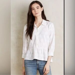 Anthropologie Isabella Sinclair White Peplum Blouse XL